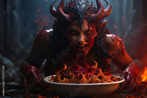 A devilish demon eating a human photo