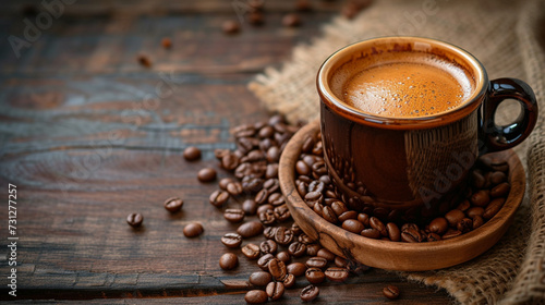 coffee in cup on wooden background