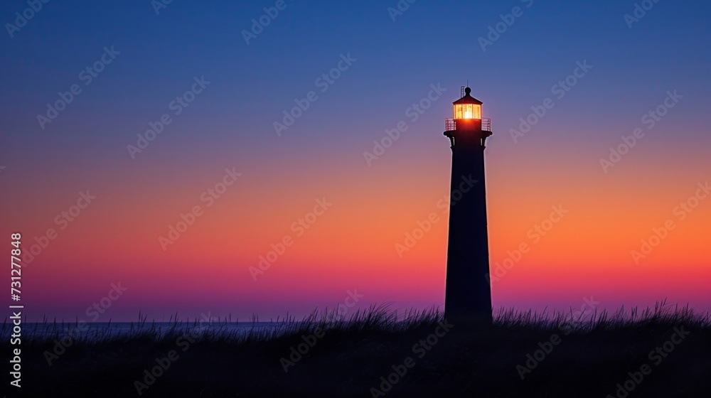 A solitary lighthouse standing against a dusky sky A solitary lighthouse standing against a dusky sky