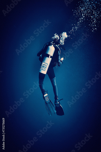 Obraz na płótnie The beauty of the underwater world - diver at depth - scuba diving in the Red Sea, Egypt w salonie
