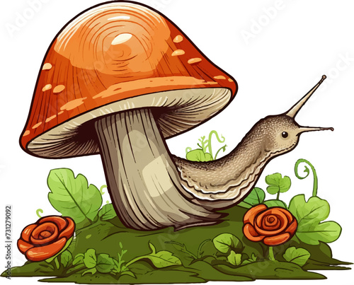 Schnecke mit Pilz als Schneckenhaus Vektor Illustration