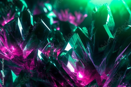 Close Up View of a Green and Purple Object. Generative AI.