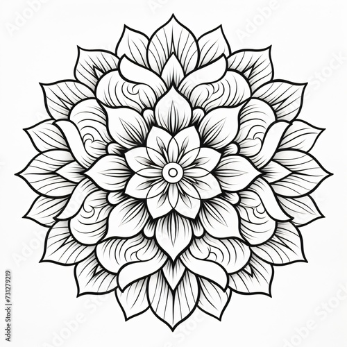 Black and white drawing of a mandala, spiritual symbol representing all aspects of life.