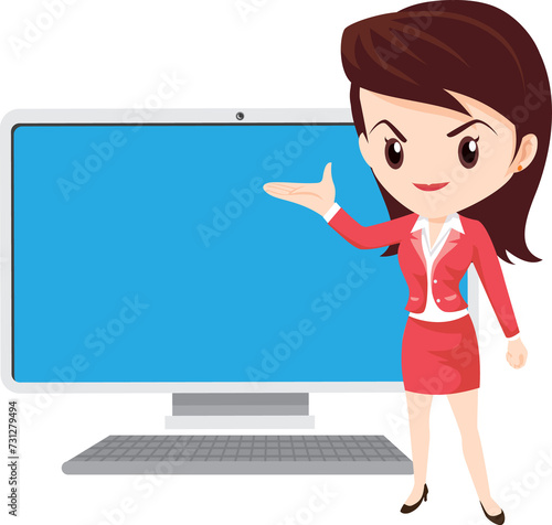 businesswoman present with technology equipment