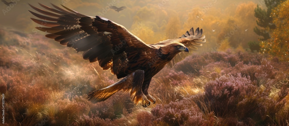 Fototapeta premium Golden eagle concealed in heather.