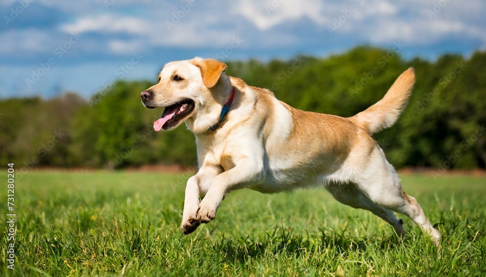Labrador dog playing, jumping and running