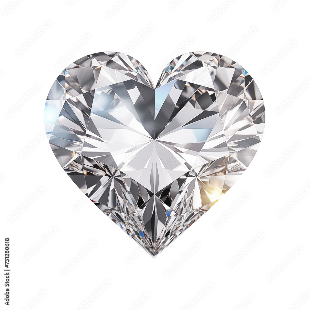 Heart shaped diamond isolated on transparent and white background. Symbol of love. Ideal for use in advertising. Generative ai Heart shaped diamond isolated on transparent and white background. Symbol of love. Ideal for use in advertising. Generative ai