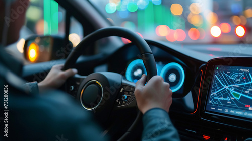 a person driving a car with a gps device