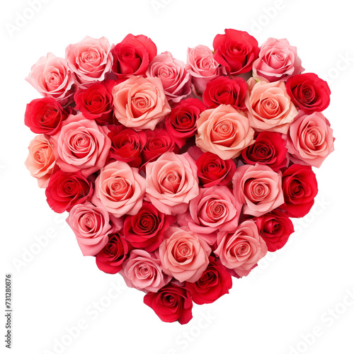 Heart-Shaped bouquet of roses isolated on transparent and white background. Symbol of love. Ideal for use in advertising. Generative ai