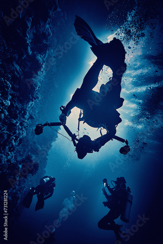 Obraz na płótnie The beauty of the underwater world - underwater photographer with camera and underwater lamps - scuba diving in the Red Sea, Egypt w salonie