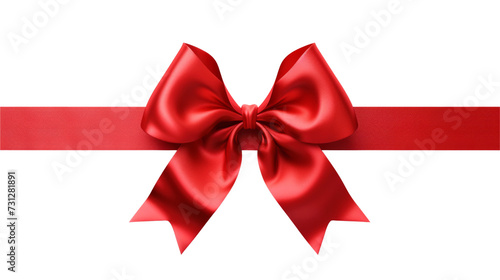 red ribbon with bow with tails isolated on white background