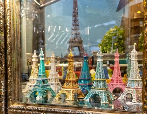 Tours Eiffel miniatures dans une vitrine de magasin © JBN
