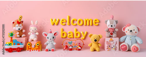 welcome card for the newborn, design for baby shower or greeting card. Generative AI
