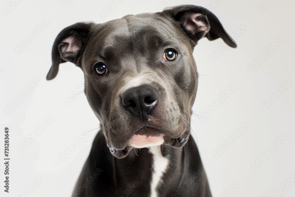 A fierce black pit bull proudly wears its collar, showcasing its strong breed and fierce loyalty as a beloved pet