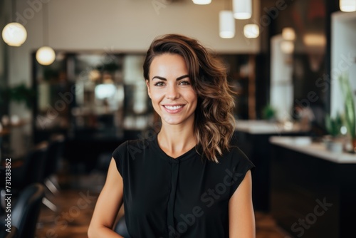 Portrait of a smiling female hairdresser in modern salon