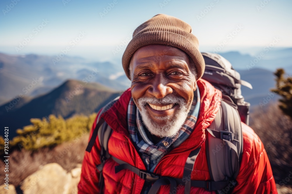 Portrait of a smiling senior hiker in the mountains