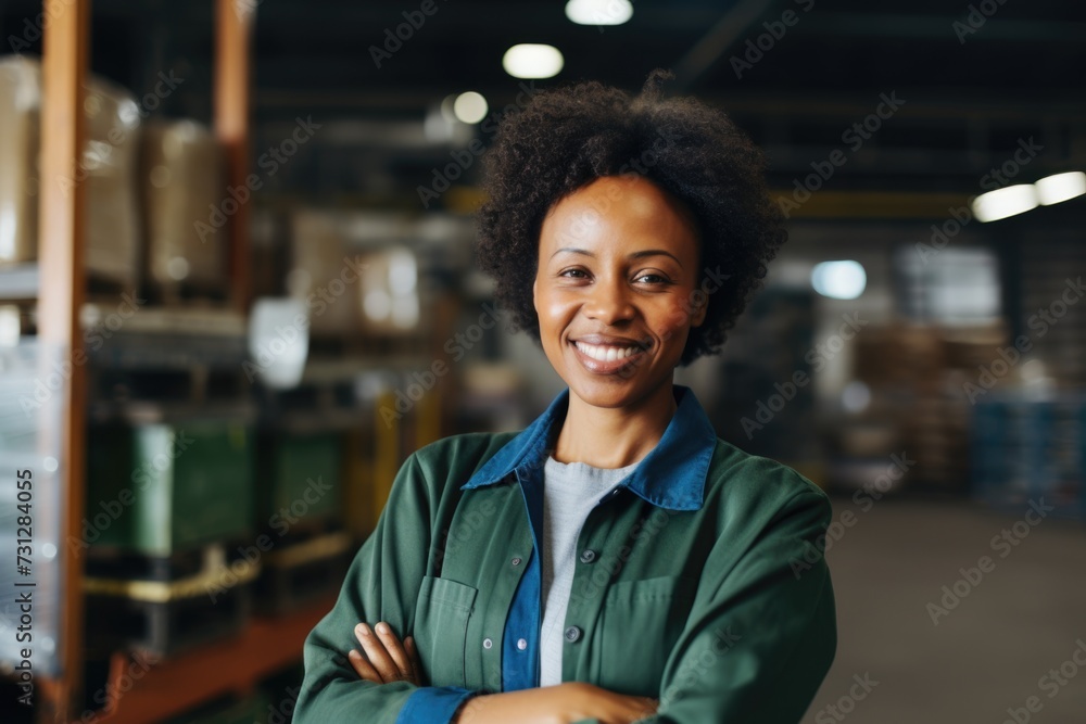 Fototapeta premium Portrait of a smiling young woman working in a factory