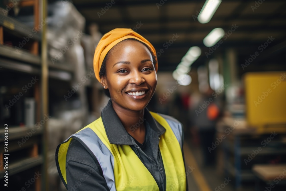 Portrait of a smiling young woman working in a factory Portrait of a smiling young woman working in a factory