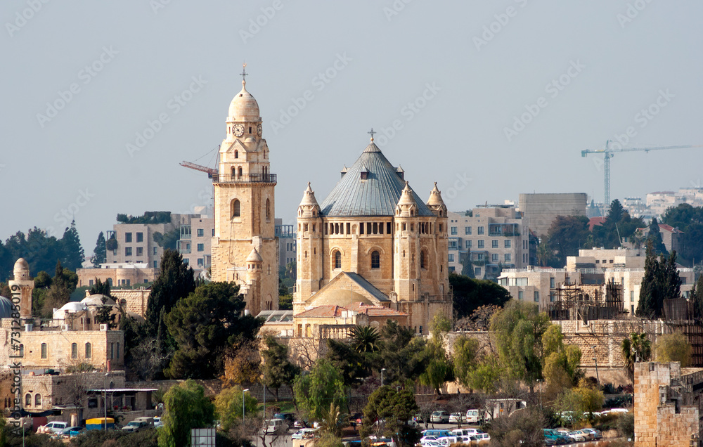 Abbey of the Dormition on Mount Zion, just outside the walls of the Old City of Jerusalem, Israel