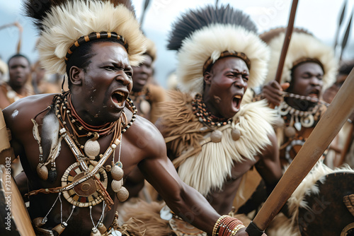 Zulu warriors in battle photo