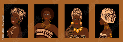 Posters with ethnic African women. Tribal boho style.