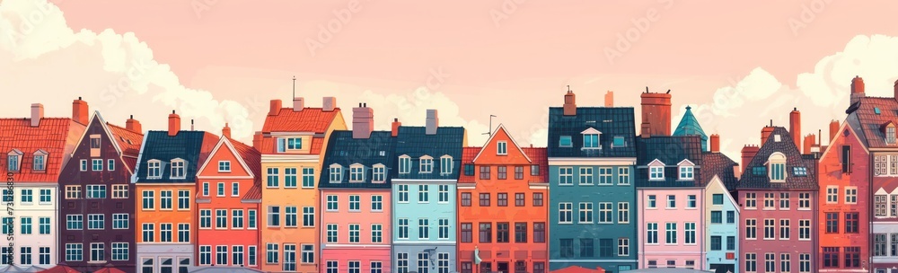 colorful cartoon illustration of a city's architecture