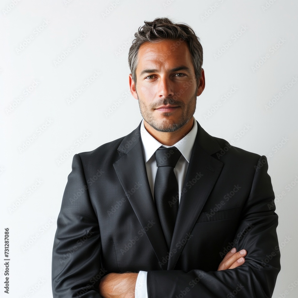 Isolated businessman exuding competence and sophistication in formal attire against Isolated businessman exuding competence and sophistication in formal attire against