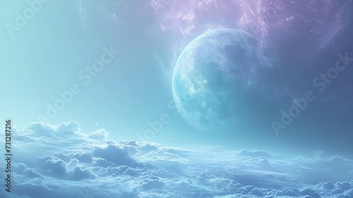 Soft hues and gentle gradients imbue the scene with cosmic peace