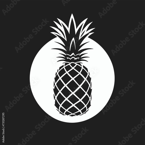 Monochrome pineapple silhouette centered on a white circle with a dark background, creating a bold and minimalist design.