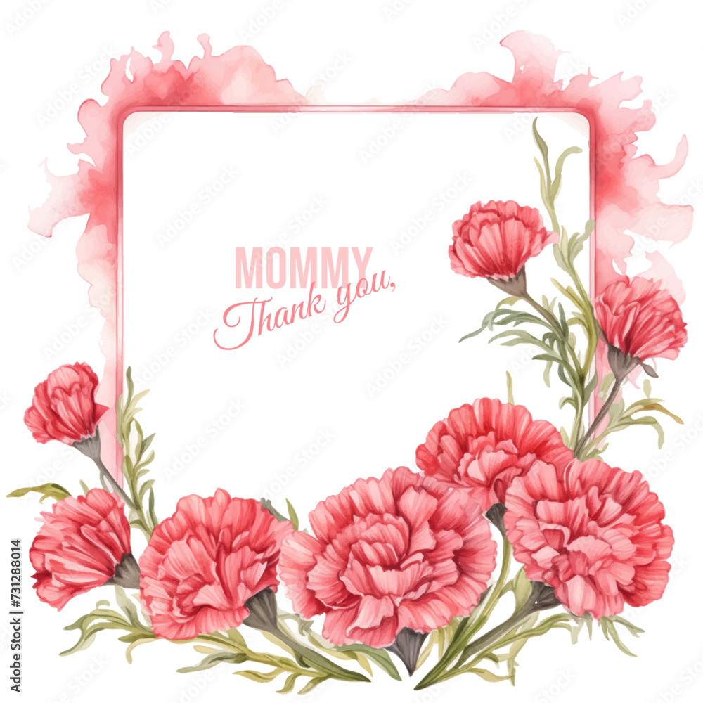 Delicate carnations bloom on a vector watercolor card, embodying love and warmth for the dearest mom