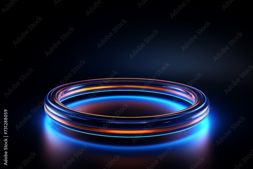 Abstract geometric background of neon linear ring glowing in the dark. Minimalist futuristic wallpaper Abstract geometric background of neon linear ring glowing in the dark. Minimalist futuristic wallpaper