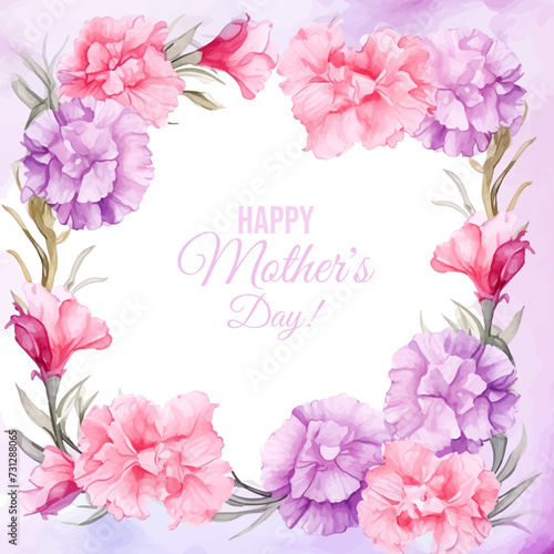 Delicate carnations in vector watercolor - a gentle gift for mom, like inspiration blooming on a card