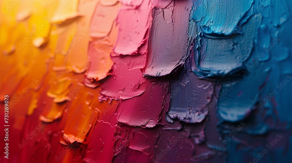 Close-up of textured surfaces created with layers of colorful paint. AI generate illustration