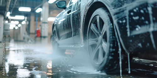 The detailer washes away smart soap and foam using a high pressure washer.