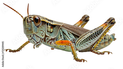 Close Up of Grasshopper Insect on White Background © Daniel