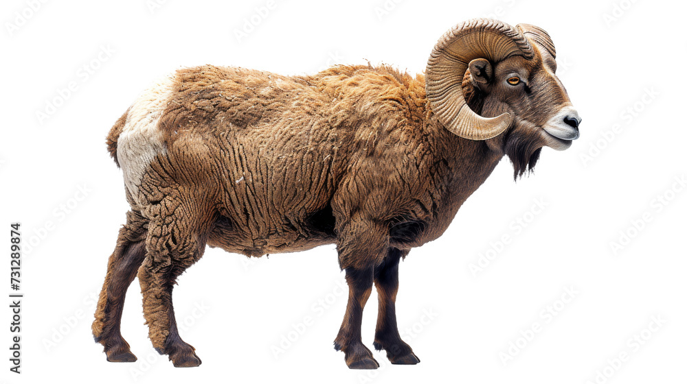 Majestic Ram With Large Horns Standing on White Background Majestic Ram With Large Horns Standing on White Background