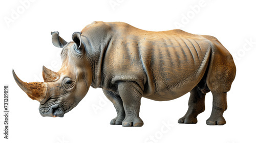 Statue of a Rhinoceros on a White Background