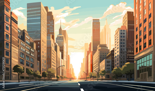 Street of skyscraper buildings background vector illustration