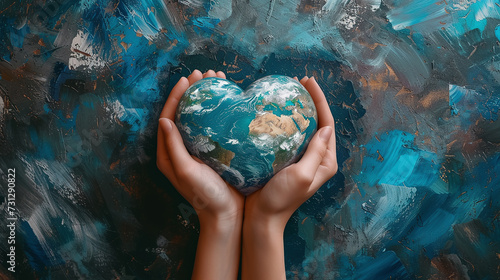 child's hands holding a model of planet earth in the shape of a heart