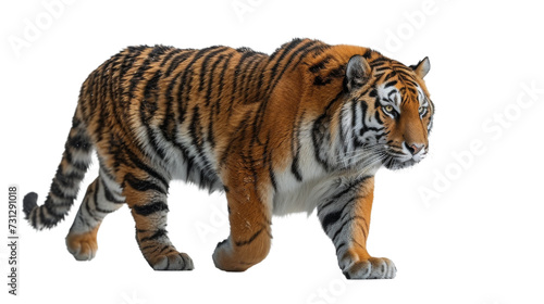 Majestic Tiger Walking Across a White Background