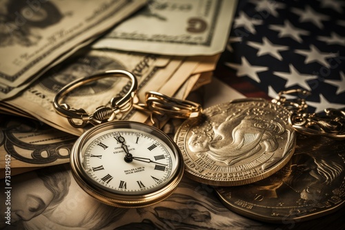 The deadline for filing an annual tax return in the united states. pocket watches and dollar bills