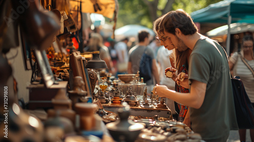 A diverse group of friends eagerly roam a vibrant flea market, their eyes sparkling with anticipation. Amidst the eclectic stalls, they uncover hidden treasures and cherished memories. The j photo