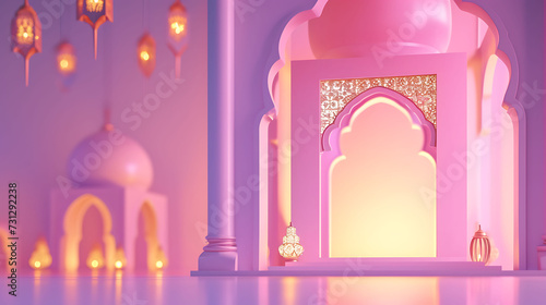 Islamic minimalist concept, mosque arch on 3d illustration 3d rendering