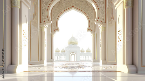 Islamic minimalist concept, mosque arch on 3d illustration 3d rendering