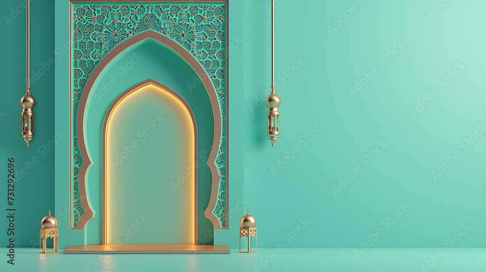 Islamic minimalist concept, mosque arch on 3d illustration 3d rendering