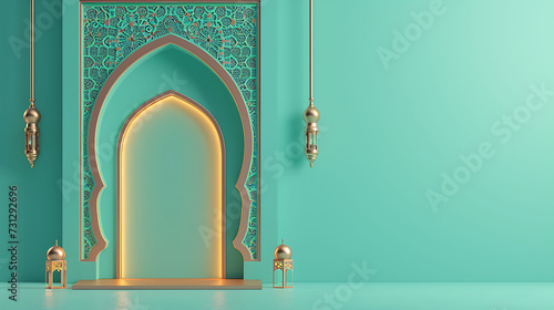 Obraz na płótnie Islamic minimalist concept, mosque arch on 3d illustration 3d rendering w salonie