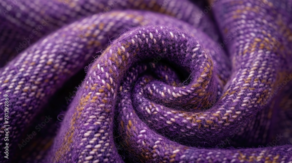 Fototapeta premium A macro shot of dense tweed fabric in a bold 'Amethyst Orchid', showcasing its intricate weave and textured surface, ideal for autumn and winter collections and classic apparel