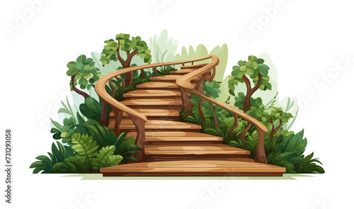 stairs made of wood in natural landskape vegetation isolated vector style illustration