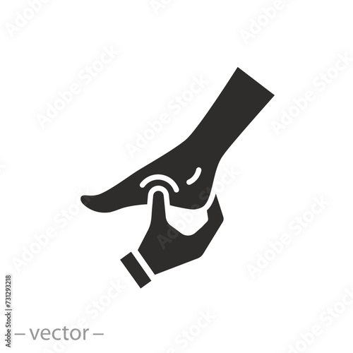 foot massage icon, service spa for leg, feet care, masseur hands, flat symbol, vector illustration