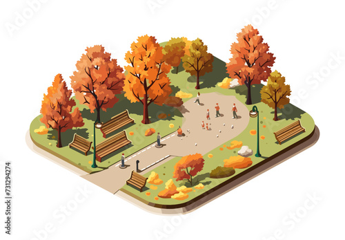 Autumn park vector isometric illustration on white